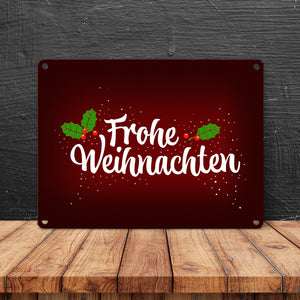 Frohe Weihnachten Metallschild mit Beeren und Blätter Motiv