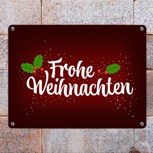 Frohe Weihnachten Metallschild mit Beeren und Blätter Motiv