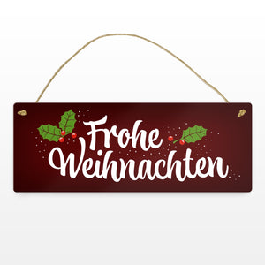 Frohe Weihnachten Metallschild mit Beeren und Blätter Motiv