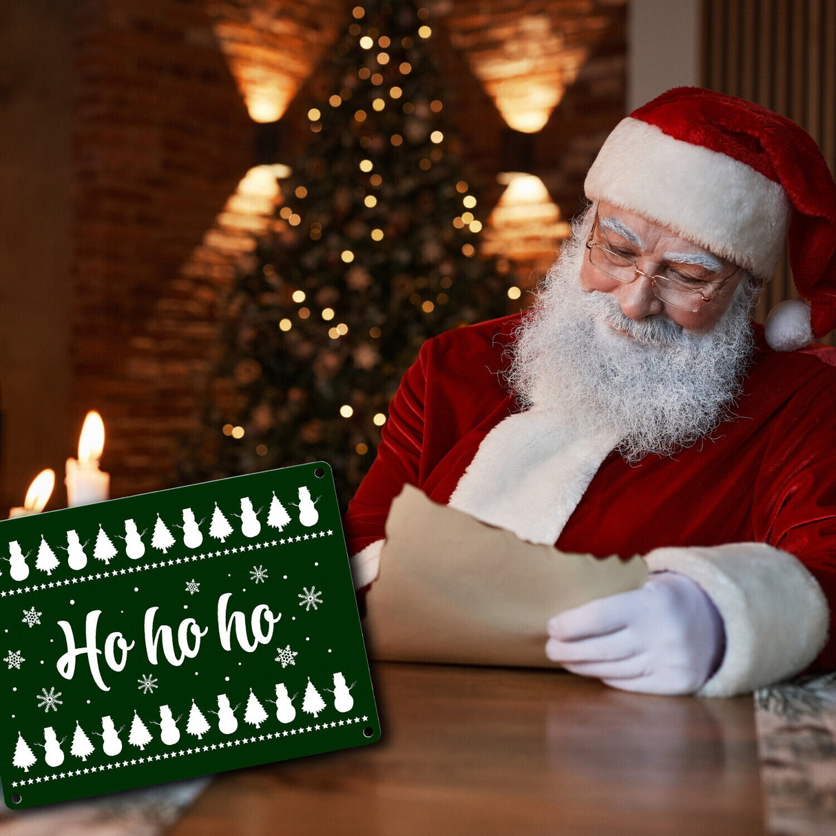 Ho ho ho Metallschild mit Weihnachtsmuster Motiv