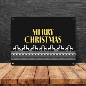 Merry Christmas Metallschild mit edlem Weihnachtsmuster Motiv