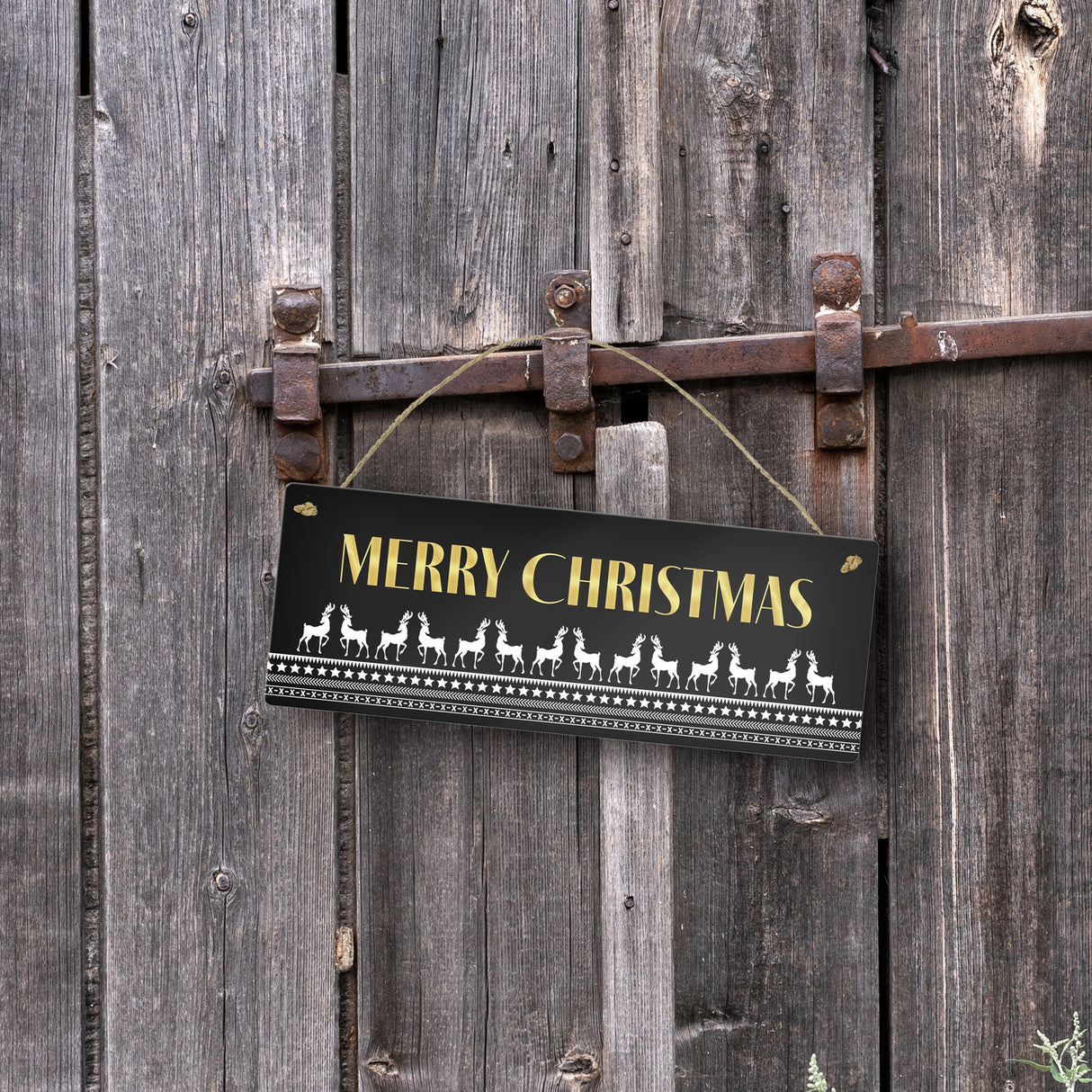Merry Christmas Metallschild mit edlem Weihnachtsmuster Motiv