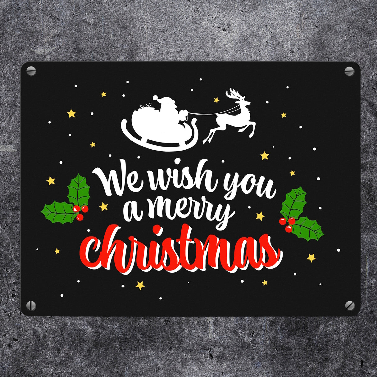 We wish you a merry christmas Metallschild mit Weihnachtsschlitten Motiv