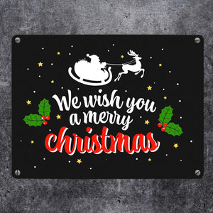 We wish you a merry christmas Metallschild mit Weihnachtsschlitten Motiv