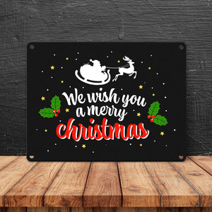 We wish you a merry christmas Metallschild mit Weihnachtsschlitten Motiv