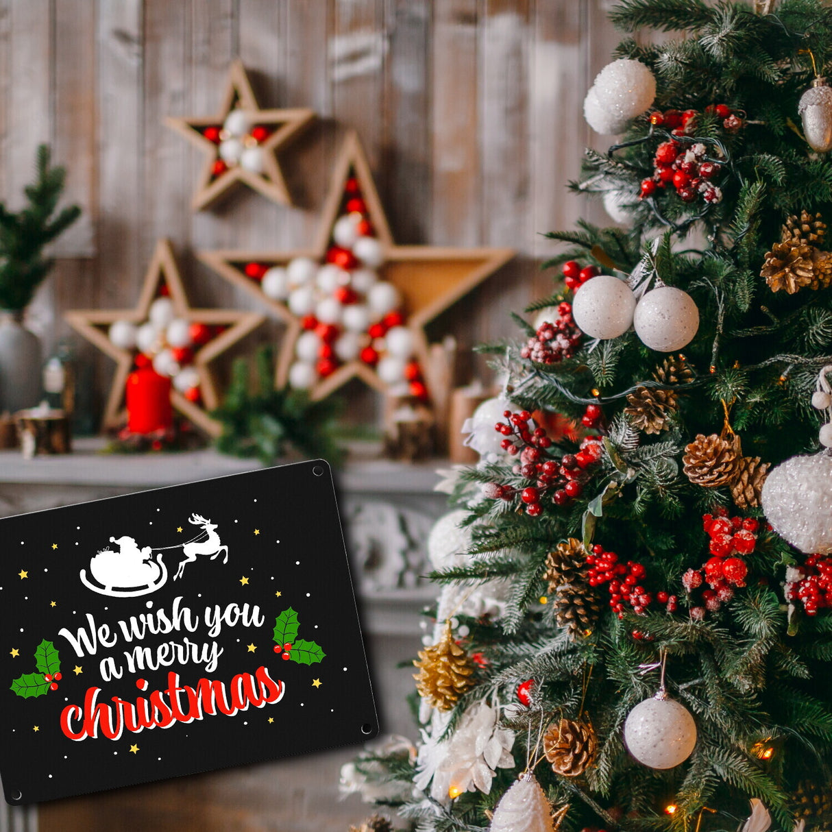 We wish you a merry christmas Metallschild mit Weihnachtsschlitten Motiv