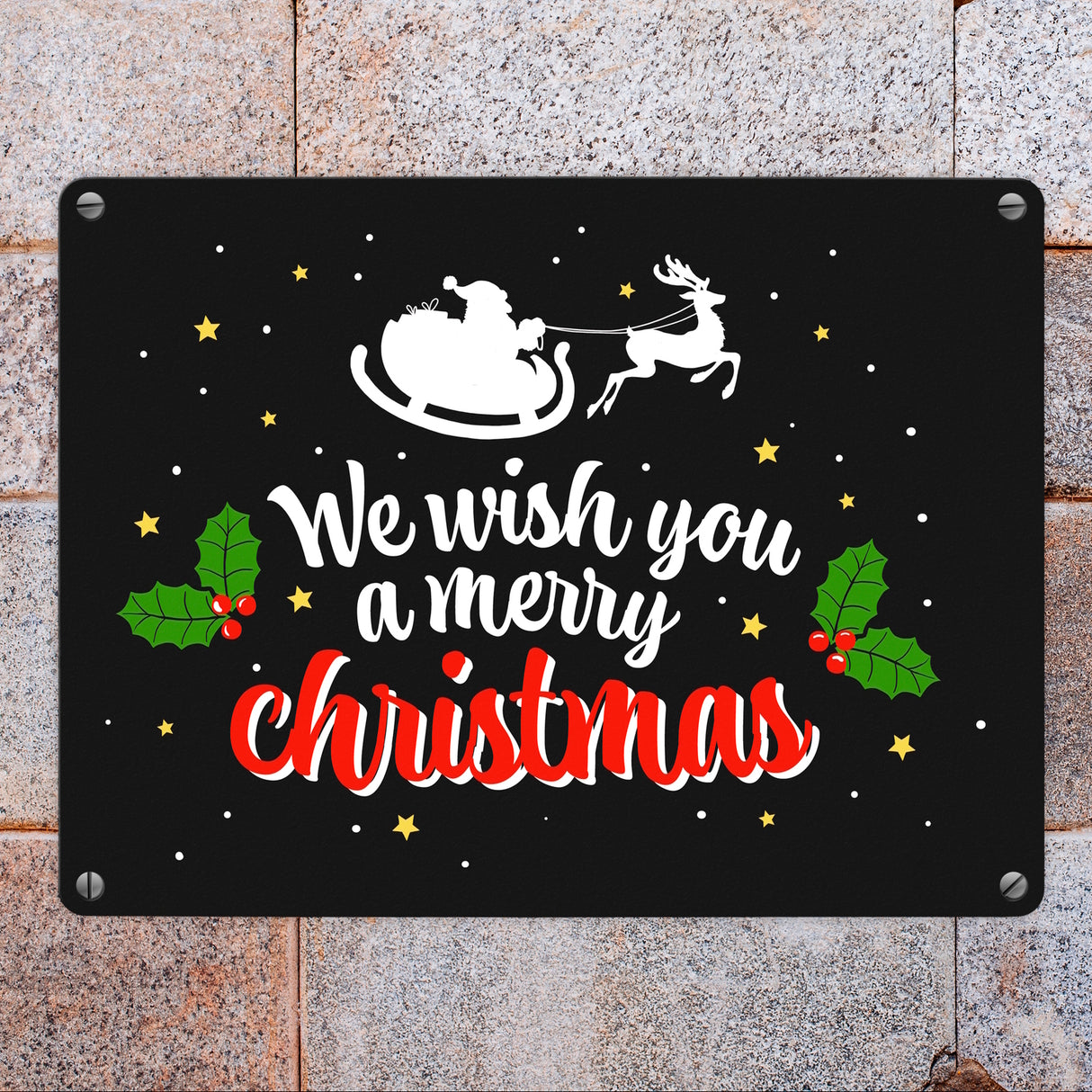 We wish you a merry christmas Metallschild mit Weihnachtsschlitten Motiv