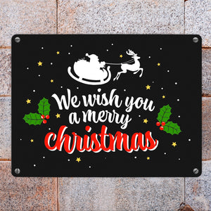 We wish you a merry christmas Metallschild mit Weihnachtsschlitten Motiv