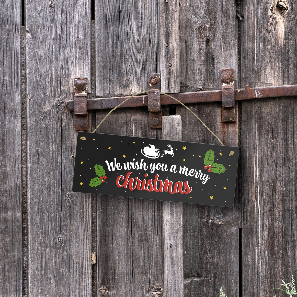 We wish you a merry christmas Metallschild mit Weihnachtsschlitten Motiv