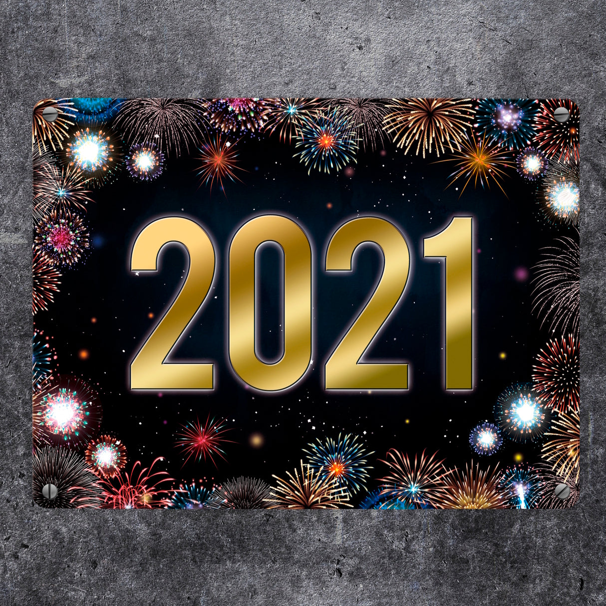 2021 Silvester Metallschild mit Feuerwerk Motiv