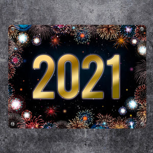 2021 Silvester Metallschild mit Feuerwerk Motiv