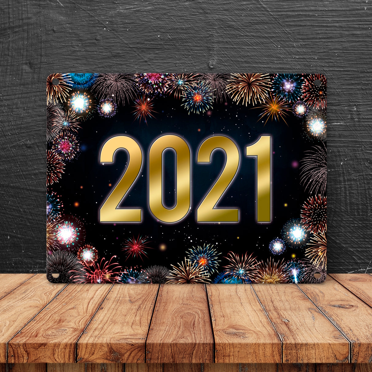 2021 Silvester Metallschild mit Feuerwerk Motiv