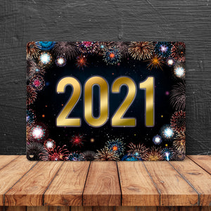 2021 Silvester Metallschild mit Feuerwerk Motiv