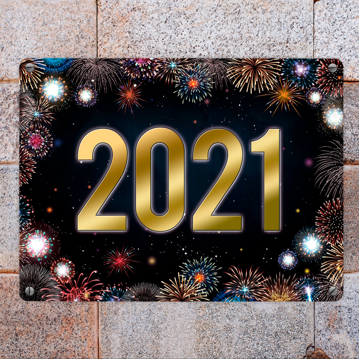 2021 Silvester Metallschild mit Feuerwerk Motiv