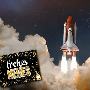 Silvester Metallschild mit Spruch - Silvester Rakete Böller Konfetti Sekt Sterne Year neu happy