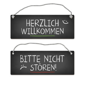 Nicht stören oder herzlich willkommen Wendeschild mit Kordel im Tafel-Stil