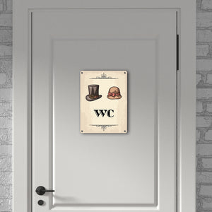 Vintage Herren und Damen WC Schild in beige