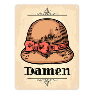 Vintage Damen WC Schild mit Damenhut in beige