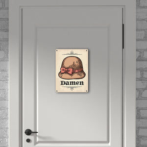 Vintage Damen WC Schild mit Damenhut in beige