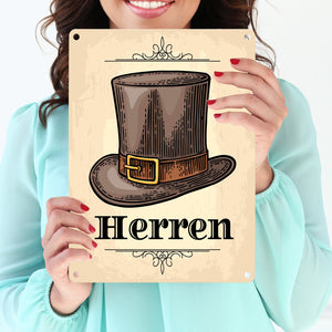 Vintage Herren WC Schild mit Zylinder in beige