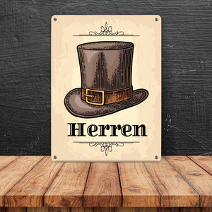 Vintage Herren WC Schild mit Zylinder in beige