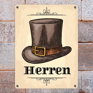 Vintage Herren WC Schild mit Zylinder in beige
