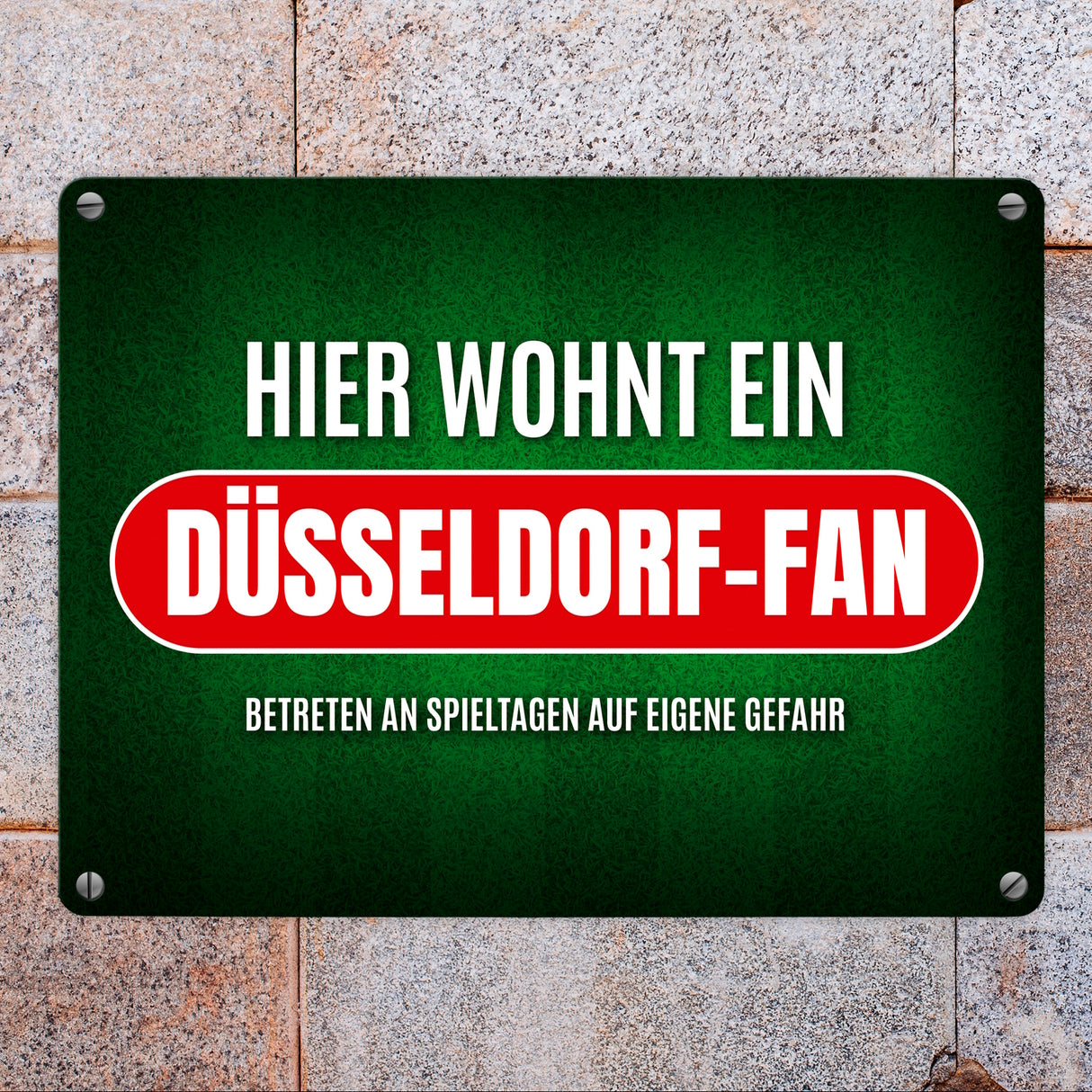 Hier wohnt ein Düsseldorf-Fan Metallschild mit Rasen Motiv