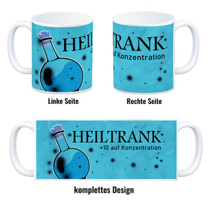 Kaffeebecher mit Heiltrank Motiv für alle Nerds und Geeks