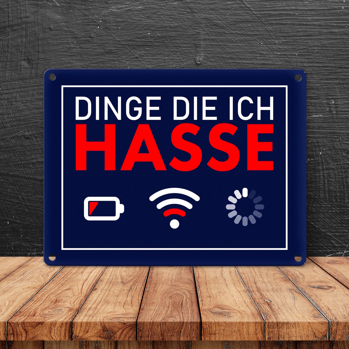 Dinge die ich hasse Metallschild mit Internet-Symbolen