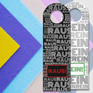 Türhänger aus Filz Rein oder raus mit Wortwolken