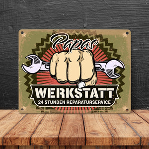 Papas Werkstatt Metallschild im rostigen Retrolook