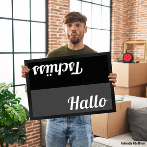 Fußmatte Hallo und Tschüss und schwarz