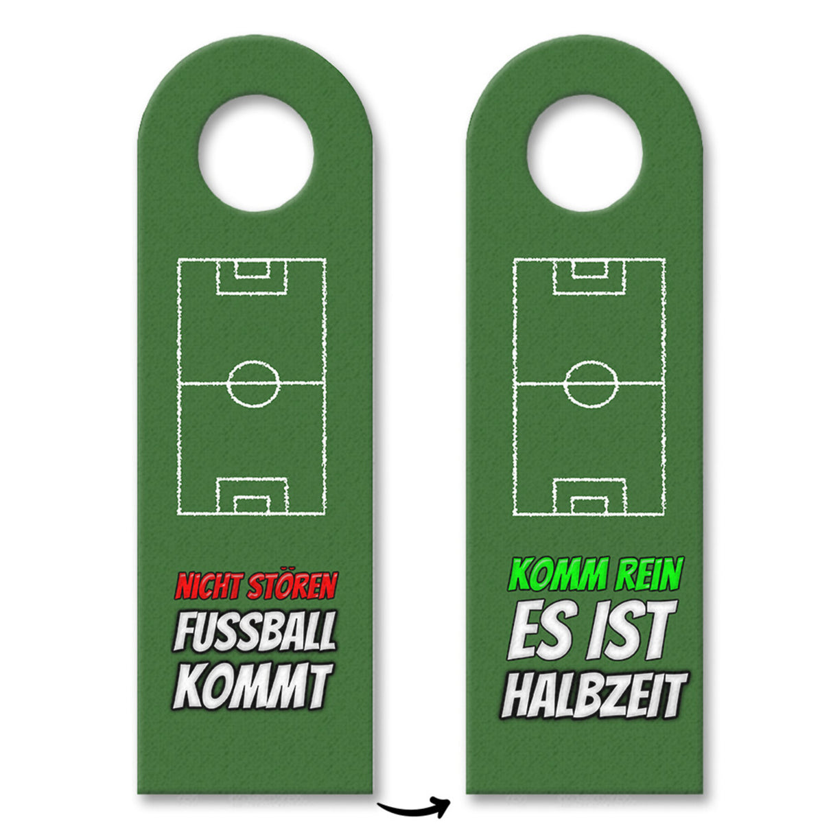 Türhänger in grasgrün mit Fußballfeld Nicht Stören - Komm rein es ist Halbzeit
