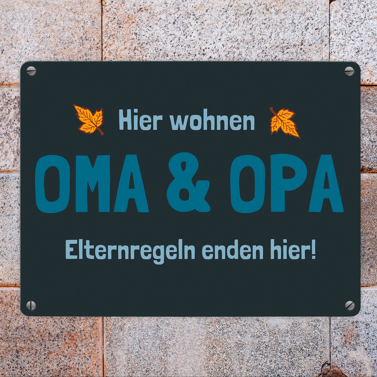Hier wohnen Oma & Opa - Elternregeln enden hier! Metallschild