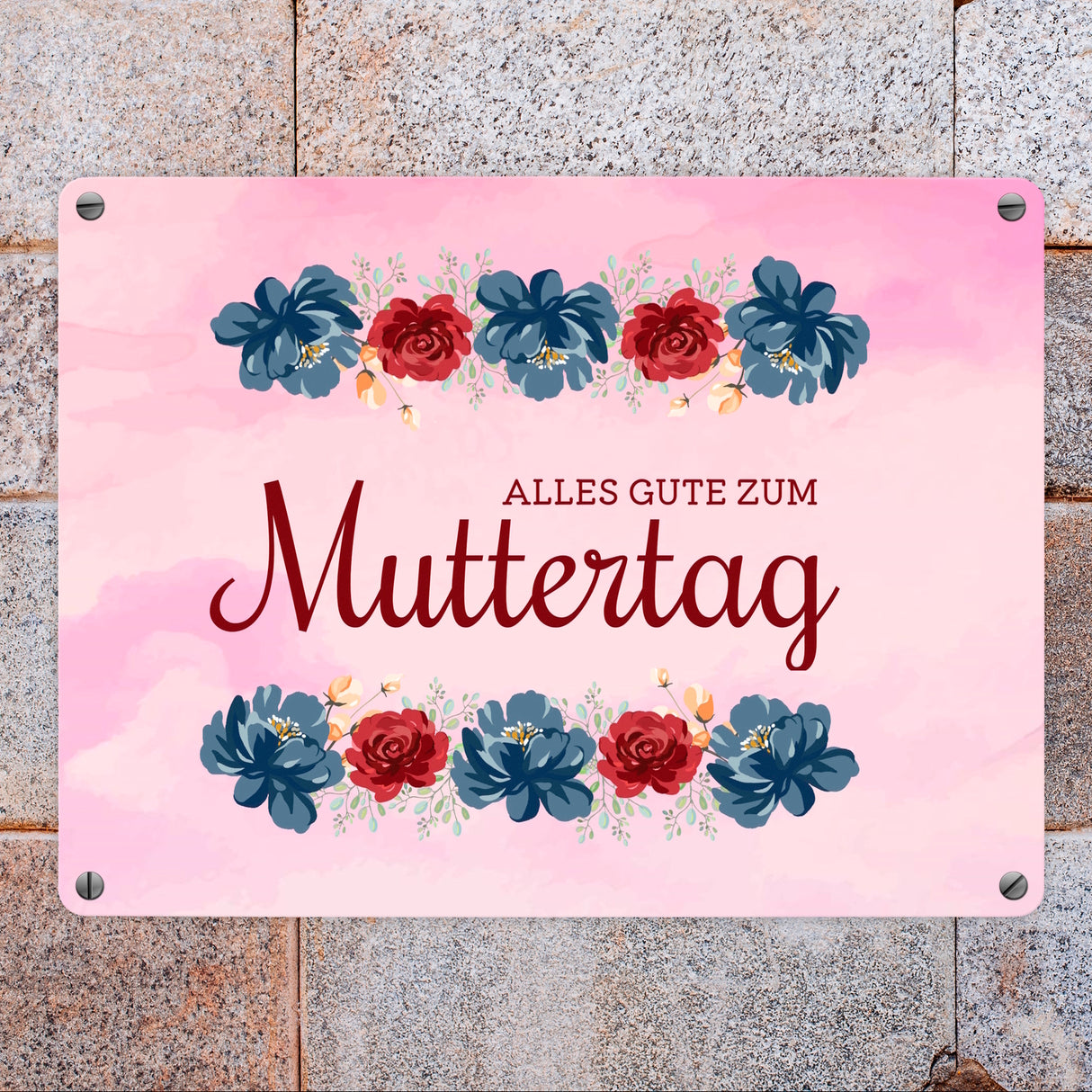 Muttertag Schild mit Blumengruß und besten Wünschen