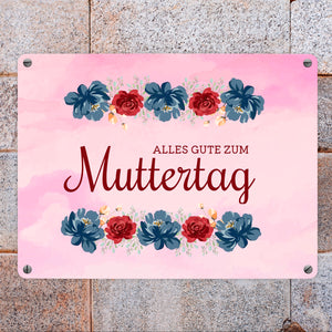 Muttertag Schild mit Blumengruß und besten Wünschen
