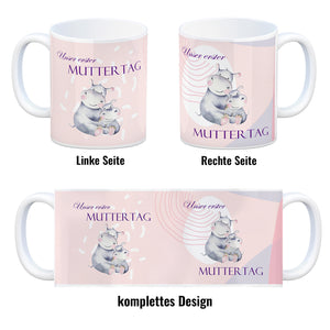 Nilpferd-Kaffeebecher zu ersten Muttertag mit Mama und Baby in rosa
