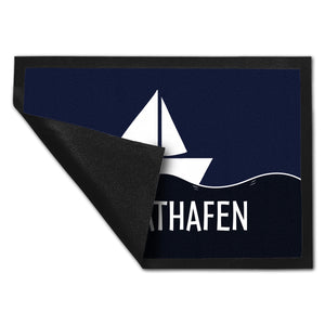 Heimathafen Fußmatte mit Schiff und Meeresmotiv