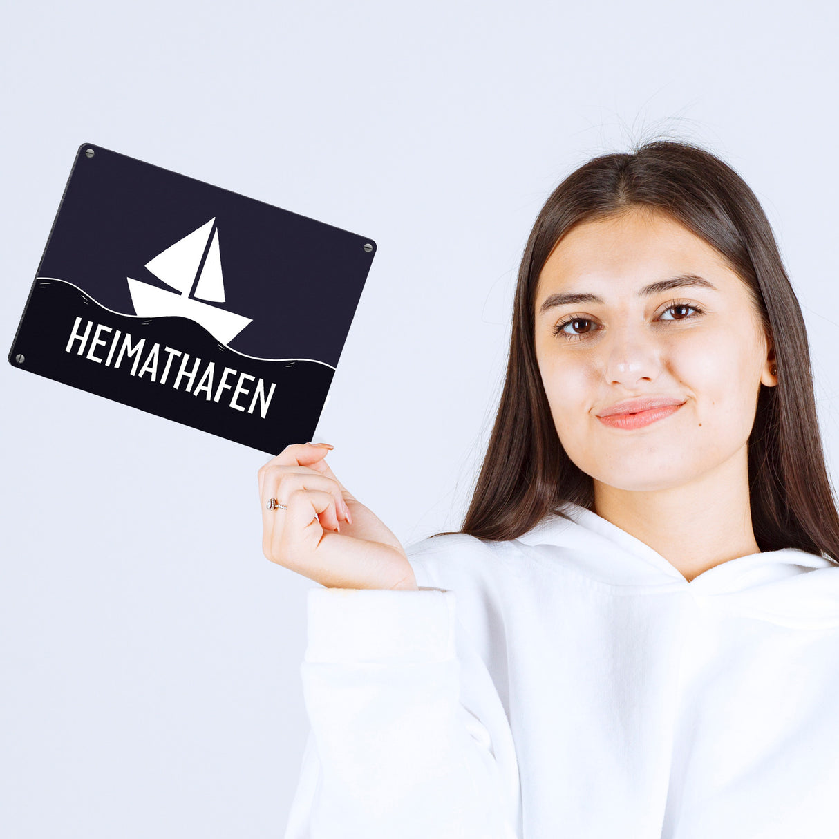 Heimathafen Metallschild mit Schiff und Meeresmotiv