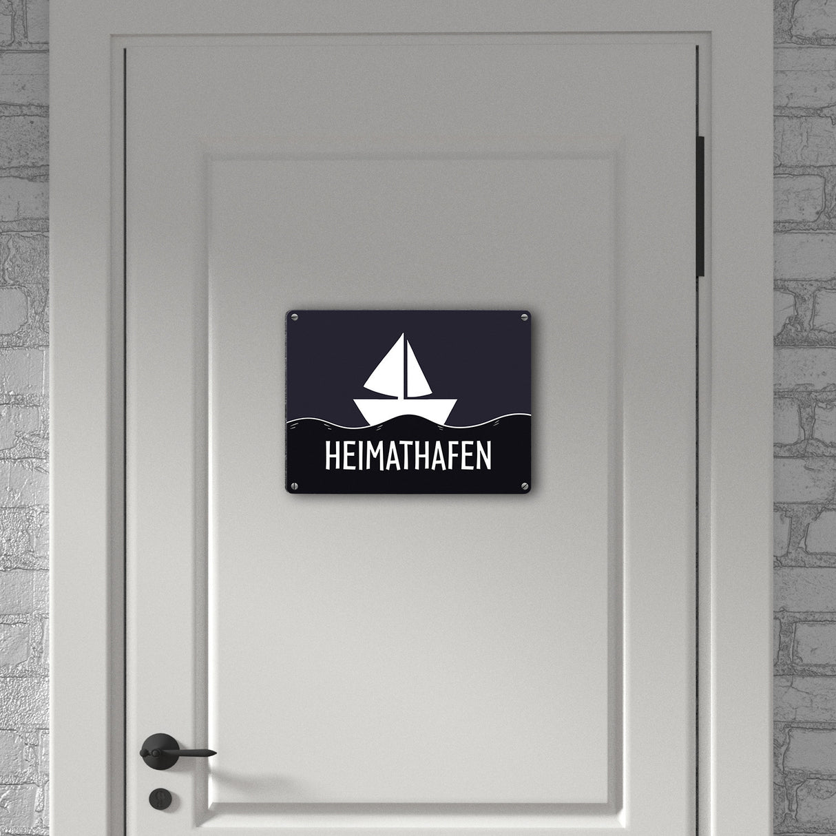 Heimathafen Metallschild mit Schiff und Meeresmotiv