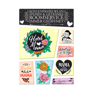 Hotel Mama Magnetset mit verschiedenen Illustrationen und Motiven