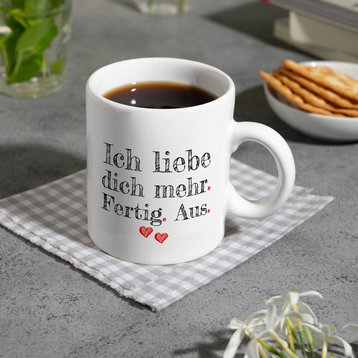 Ich liebe dich mehr. Fertig. Aus. Kaffeebecher