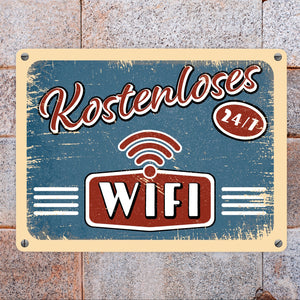 Kostenloses Wifi 24/7 Metallschild im trendigen Retrolook