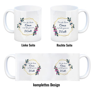 Für die Beste Oma auf der ganzen Welt Kaffeebecher mit Goldrahmen und Blumen