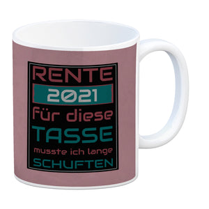 Rente Kaffeebecher - dafür musste ich lange arbeiten - Vintage Tasse bedruckt im retro Stil mit Rentner Spruch - spülmaschinenfest und mikrowellengeeignet bei 330ml Inhalt