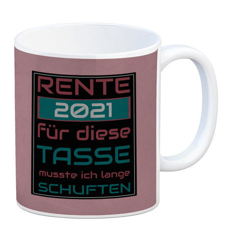 Rente Kaffeebecher - dafür musste ich lange arbeiten - Vintage Tasse bedruckt im retro Stil mit Rentner Spruch - spülmaschinenfest und mikrowellengeeignet bei 330ml Inhalt