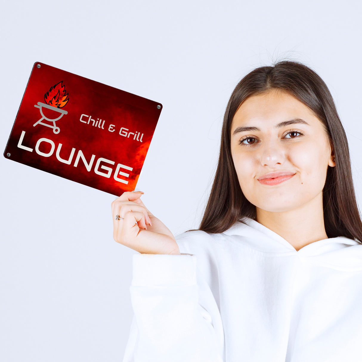 Chill & Grill Lounge Metallschild in 15x20 cm mit Spruch