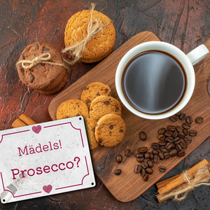 Mädels! Prosecco? Metallschild mit Herz