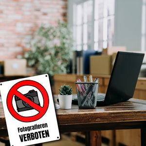 Fotografieren verboten Verbotsschild im Comic-Stil