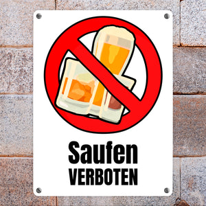 Saufen verboten Verbotsschild im Comic-Stil